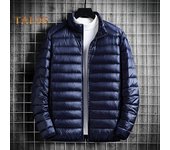 Abrigo de algodón para hombre, cuello alto, manga larga, cierre de cremallera, chaqueta ligera con bolsillos laterales, abrigo acolchado de algodón M azul marino