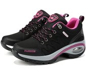 Zapatillas deportivas para correr para mujer, zapatillas informales con amortiguación de aire, zapatillas para exteriores, zapatillas para correr, tenis, zapatillas deportivas de moda con cordones y cuñas 35 rojo rosa