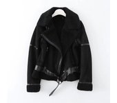 Chaqueta de invierno gruesa y cálida de gamuza de cordero para mujer, abrigo corto para motocicleta, chaqueta para mujer, chaquetas de piel de oveja sintética de doble cara, prendas de vestir exteriores XXS