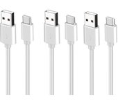 Pack 3 cables USB tipo C cable de carga rápida para móvil, USB a USB-C para smartphone y tablet, 1 metro blanco