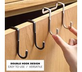 Gancho de acero inoxidable sin perforaciones, gancho doble en forma de S para cocina, baño, puerta de armario, percha para almacenamiento de abrigos y toallas plata