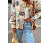 Chaquetas de algodón coloridas con estampado Retro para mujer, abrigo de manga larga con cuello redondo, ropa de calle informal para Otoño e Invierno XS