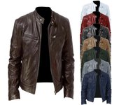 Chaqueta de cuero para motocicleta para hombre, abrigo corto ajustado con solapa, chaquetas de PU, abrigo de cuero resistente al viento para otoño, ropa para hombre XXL negro