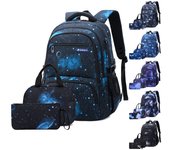Mochila impermeable para estudiantes de escuela primaria y secundaria con bolsa de almuerzo y bolsa para bolígrafos azul oscuro