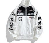Chaqueta de piloto estadounidense de PU, chaqueta de cuero bordada con cuello de béisbol de moda para hombre, chaqueta de motocicleta con cuello alto M
