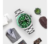 1 reloj de lujo para hombre, de acero inoxidable, plateado, resistente al agua, automático, con bisel luminoso 1PCS