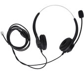 Auriculares telefónicos RJ9 con cable binaural y micrófono con cancelación de ruido para centros de llamadas.