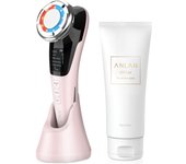 Dispositivo de belleza facial ANLAN EMS Cuidado de frío y calor Luz LED 8 funciones en 1 Dispositivo de belleza facial frío y calor Gel de belleza facial con vibración de poros iónicos color rosa