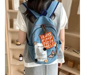 Mochila vaquera para mujer, mochila con retazos de letras, mochila de viaje para estudiantes azul claro