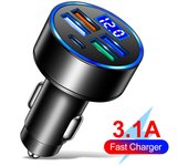 Cargador de coche USB 3.1A de 5 puertos con pantalla LED de voltios PD QC3.0 cargador de teléfono de carga rápida en el coche para IPhone Xiaomi Huawei Samsung 4USB+Type C port