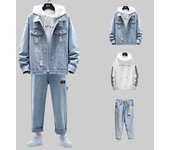 Conjunto de pantalones de verano para hombre, camiseta de manga larga a la moda, Sudadera con capucha, chaqueta vaquera, pantalones vaqueros, conjunto de tres piezas, ropa para hombre, chándales XL