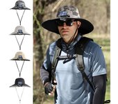 Sombrero de pescador con ventilador solar, ala ancha, resistente al viento, para pesca, camping, senderismo, protección solar caqui oscuro