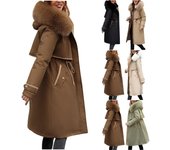 Chaqueta de algodón para mujer, larga hasta la rodilla, desmontable, chaqueta de plumón de talla grande para invierno L negro