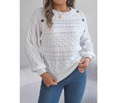 Suéter de manga farol con botones torcidos de color liso para mujer, nuevo para otoño e invierno S gris