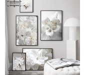 Flores blancas, rosas, lirio de peonía, cuadro sobre lienzo para pared, póster de planta minimalista nórdico, pintura para decoración Interior del hogar 21*30cm
