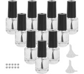 10 botellas de vidrio vacías profesionales de 5 ml para esmalte de uñas con tapa de cepillo y embudo con bolas mezcladoras.