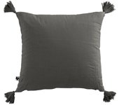Coussin déhoussable avec pompons  Gaïa  40 x 40 cm  Gaze de Coton  - Gaïa Granit