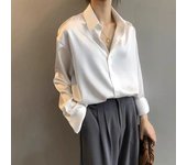Cárdigan de primavera y otoño para mujer, blusa drapeada de color liso, camisa de satén de manga larga 3XL
