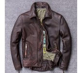 Chaqueta Retro de cuero genuino para hombre, chaqueta de cuero de vaca de primera capa, chaqueta corta delgada de cuero, ropa de motocicleta juvenil XL marrón