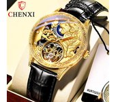 Nuevo Reloj de hombre de lujo de marca superior con caja de cuero de tigre dorado relojes mecánicos oro