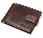 Johnature Cartera de cuero genuino Unisex, monedero de Color sólido, tarjeta de crédito informal, múltiples posiciones, tarjeteros y titulares de identificación negro