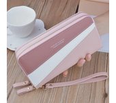Cartera larga con doble cremallera de moda para mujer: bolso de mano de gran capacidad y soporte para móvil azul