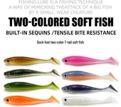 Señuelo de cola en T con forma de pata de pato biónica: Cebo blando de dos colores para pesca en agua dulce y en el mar, ideal para percas, peces mandarín y peces negros. 2g6.5cm1 piece