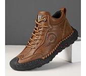 Botas de cuero cosidas a mano para hombre, zapatos de cuero informales de cuero genuino, botines para hombre 38 marrón
