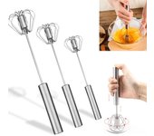 Batidor de huevos de acero inoxidable, semiautomático, manual, con giro automático, accesorios de cocina, herramientas para huevos.