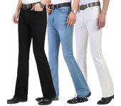 Pantalones de mezclilla para hombre con corte de bota de los años 70, pantalones vaqueros acampanados de vaquero occidental, pantalones casuales de talla grande 26 negro