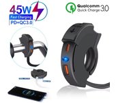 Cargador USB tipo C para motocicleta PD QC3.0, carga rápida, resistente al agua, soporte de carga para manillar, 12/24 V, cargador de teléfono para moto y bicicleta.