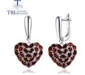 Pendiente con cierre de granate de corazón grande de lujo, joyería fina de piedras preciosas naturales, regalo especial de Plata de Ley 925 para mamá y esposa, novedad de 2022 L rojo