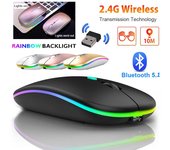 Ratón inalámbrico recargable con Bluetooth 5.1, ratón con USB de 2,4 GHz y 1600 DPI para ordenador, portátil, tableta, PC, Macbook, ratón para juegos