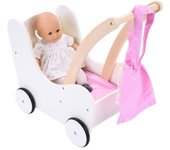 Cochecito de madera - Engelhart - 606015 - Rosa y blanco - 50 cm - Para muñecas - 3 años o más