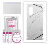 apgo Protective Skin Sticker for the back+sides compatible with Oppo Reno4 Pro 5G, Full Wrap Film, Foil, Vinyl - Pattern White Marble
