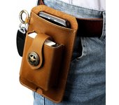 Riñonera de piel auténtica para hombre para deportes al aire libre y trabajo - Funda para teléfono móvil Crazy Horse 6103 café