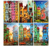 Pintura de diamante 5D con forma de casa, taladro completo, cuadrado, bordado de diamantes, paisaje, mosaico, calle, costura, decoración de habitación de niños Full Round 20X30CM rojo