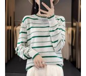 Suéter de manga larga a rayas para mujer, cuello redondo, prendas de punto para otoño e invierno S negro
