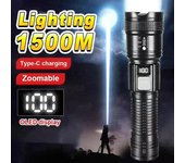 Linterna LED superbrillante de largo alcance de 10 000 lúmenes, linterna impermeable para exteriores, linterna para acampar Product A-P50 wick negro