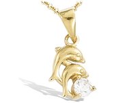 Les Trésors De Lily [B9376] - Colgante chapado en oro 'Pareja de delfines' oro blanco - 10x15 mm oro
