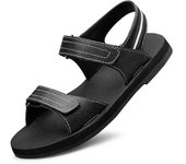 Sandalias de hombre de cuero genuino hechas a mano de gran tamaño, sandalias de playa para hombre de verano 38 negro