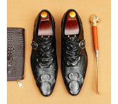 Zapatos de vestir formales para hombre de piel auténtica con estampado de cocodrilo, exclusivos de VIP 44 café
