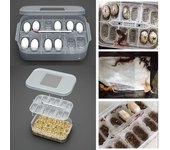 Práctica bandeja de plástico para incubar huevos de reptiles con 12 orificios y termómetro Herramienta para incubar huevos de serpiente Terrarios