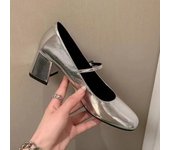 Zapatos Mary Jane Lolita plateados para mujer, otoño 2024, tacones altos con tiras en el tobillo, zapatos de fiesta de charol con tacón grueso para mujer 34 negro