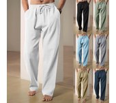Pantalones casuales de lino para hombre, cintura elástica, cordón, pantalones de playa de verano con bolsillos, pantalones de lino ligeros y holgados para hombre, pantalones de yoga para correr S blanco