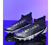 Botas de fútbol para hombre, zapatos de fútbol de tobillo alto con puntas largas, botines de fútbol FG para exteriores, botas de fútbol, ​​zapatos de entrenamiento deportivo de fútbol 33 negro