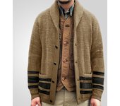 Suéteres tipo cárdigan con cuello chal para hombre, cárdigans gruesos de punto de manga larga con botones y bolsillos, chaquetas tipo suéter para otoño e invierno, prendas de punto para hombre. M caqui