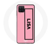 Coque pour Samsung Galaxy A12 Blackpink LISA Logo Noir Fond Rose