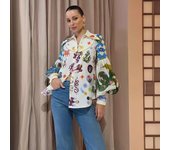 Camisa tipo cárdigan con mangas farol y solapa y estampado de grafiti - Diseño europeo y americano XL blanco