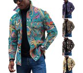 Chaqueta con botones de manga larga estampada informal diaria a la moda para hombre L negro